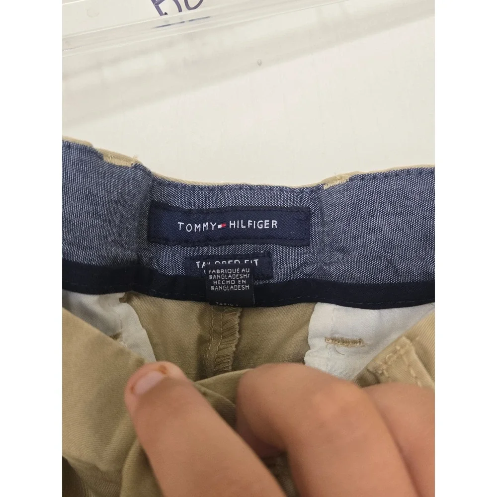 Tommy Hilfiger Mens Tapered Fit Chino Pants Khaki Tan Cotton Stretch Trousers